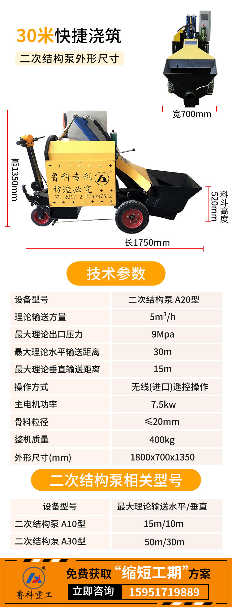 二次結構用混凝土泵